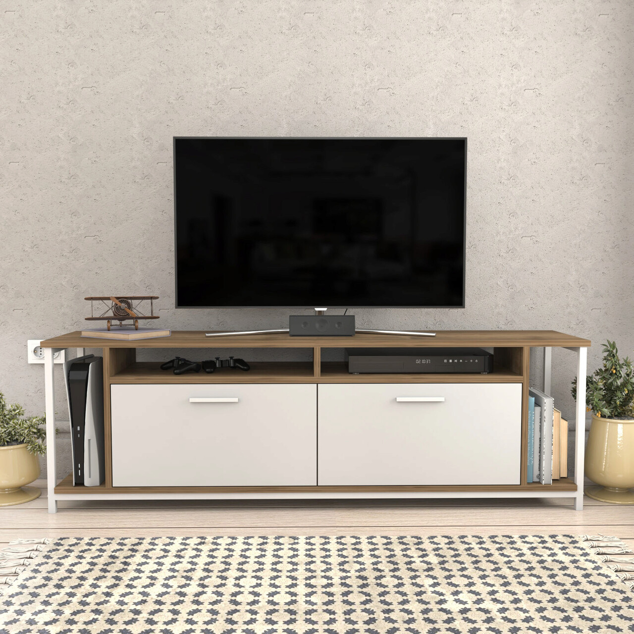 Comoda TV, Hanah Home, Omar, 160x35x50.8 cm, Alb/Maro - imagine 7